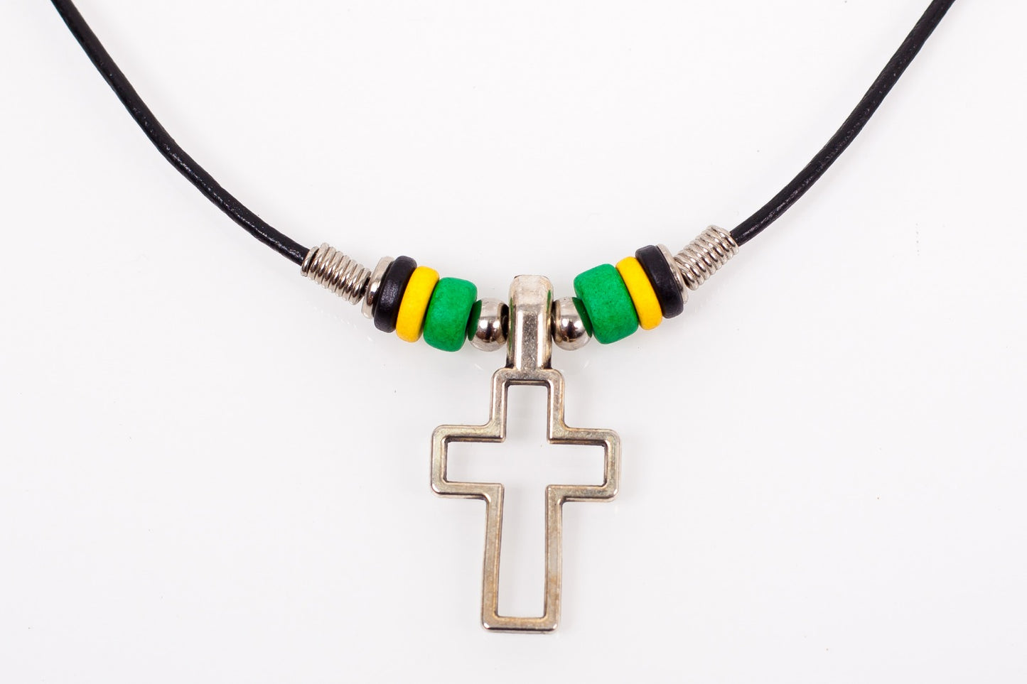 JAMAICAN CROSS LEATHER NECKLACE